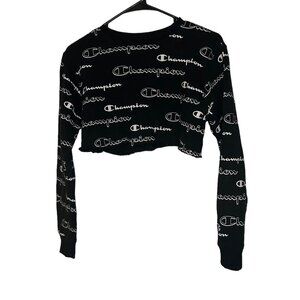 Vintage 90s Champion Cropped Crewneck All Over Print Raw Hem Size L